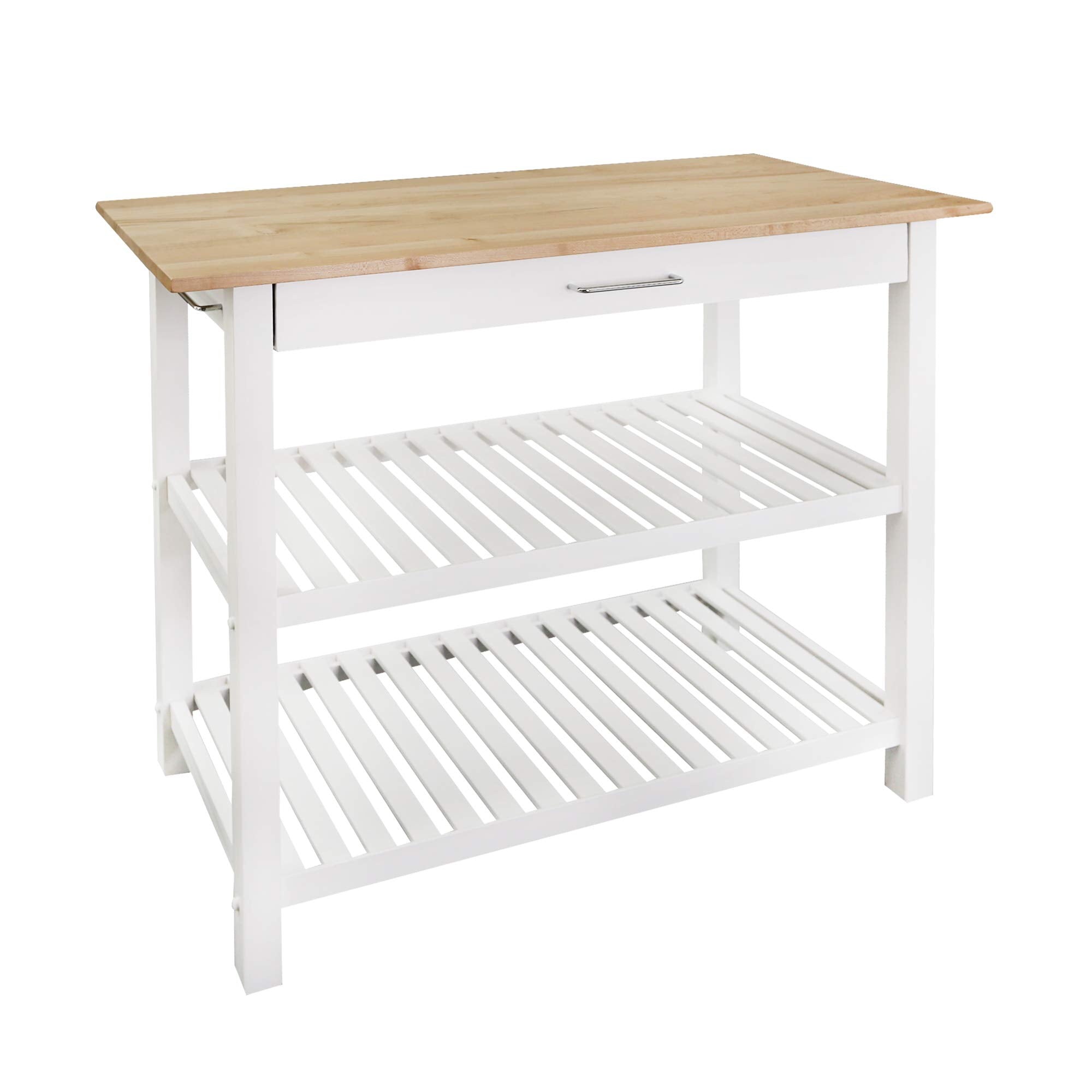 Casual Home Kitchen Island With Solid American Hardwood Top, Natural/White, 40" W (373-91)