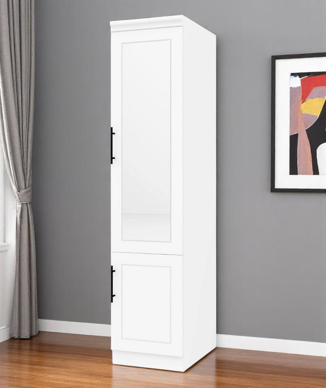 71 White Wood Mirrored Two Door Combo Dresser