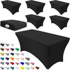 Your Chair Covers 6 Pack Rectangular Spandex Table Covers 6Ft Fitted Tablecloth Wedding Event Patio Table Decorations Elastic Fabric Stretch Table Covers For 6 Ft Folding Table (Black)