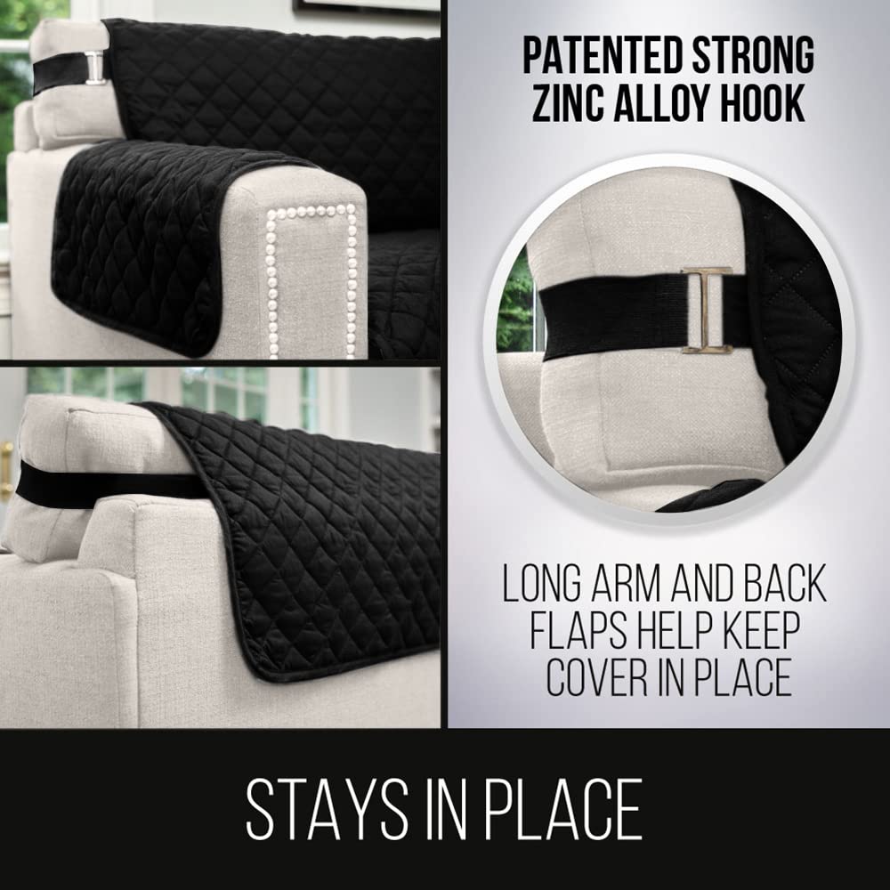 Sofa Shield Patented Recliner Slip Cover, Large Cushion Protector, Reversible Stain And Dog Tear Resistant Slipcover, Quilted Microfiber 25” Seat, Washable Covers For Dogs Pets Kids, Black Gray
