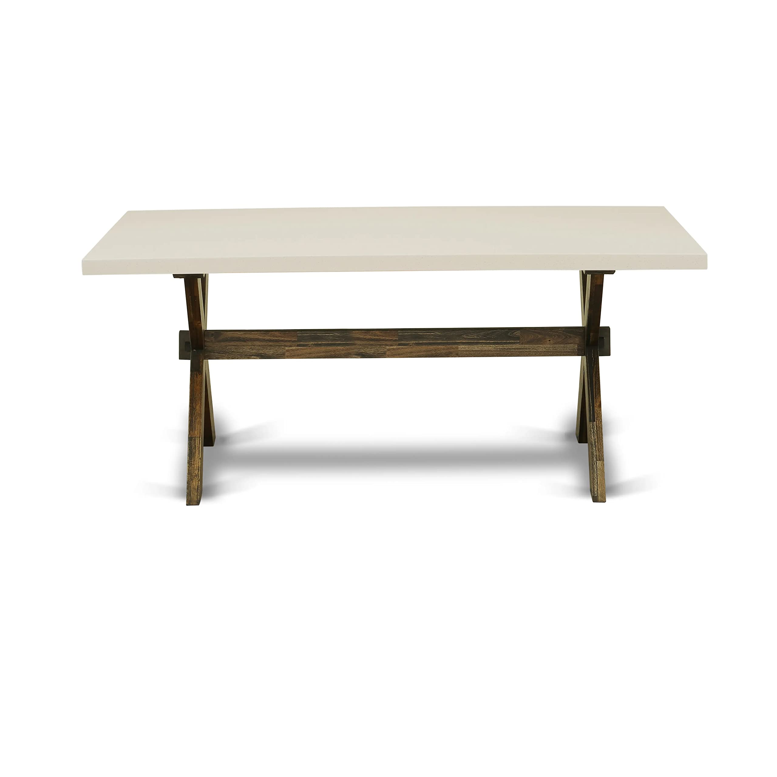 East West Furniture X727Ab747-7 X-Style 7 Piece Room Furniture Set Consist Of A Rectangle Dining Table With X-Legs And 6 Light Sable Linen Fabric Parson Chairs, 40X72 Inch, Multi-Color