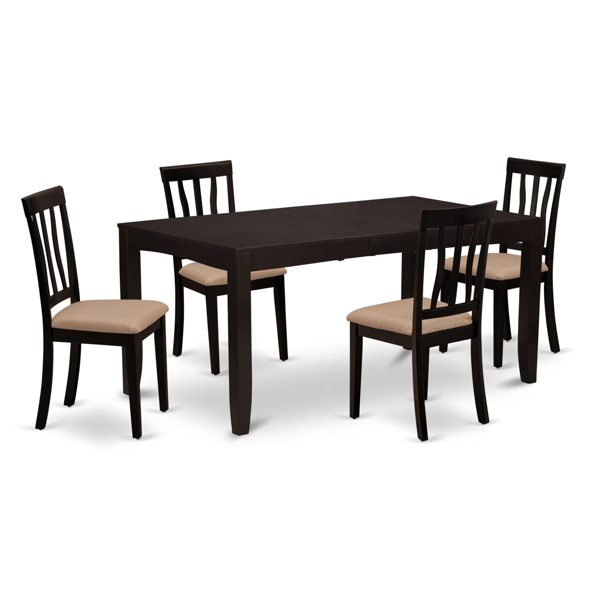 East West Furniture LYAN5-CAP-C Lynfield 5 Piece Modern Set Includes a Rectangle Wooden Table with Butterfly Leaf and 4 Linen Fabric Dining Room Chairs, 36x66 Inch, Cappuccino
