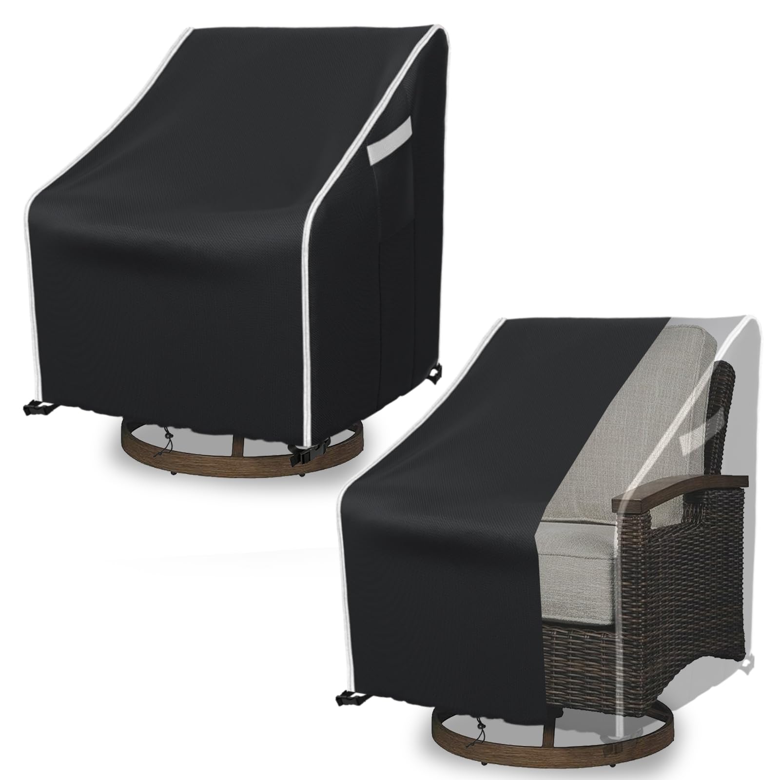 Startwo Outdoor Swivel Lounge Chair Cover 2 Pack, Waterproof Patio Chair Covers For Outdoor Furniture, Fits 30Wx34Dx38.5H Inches