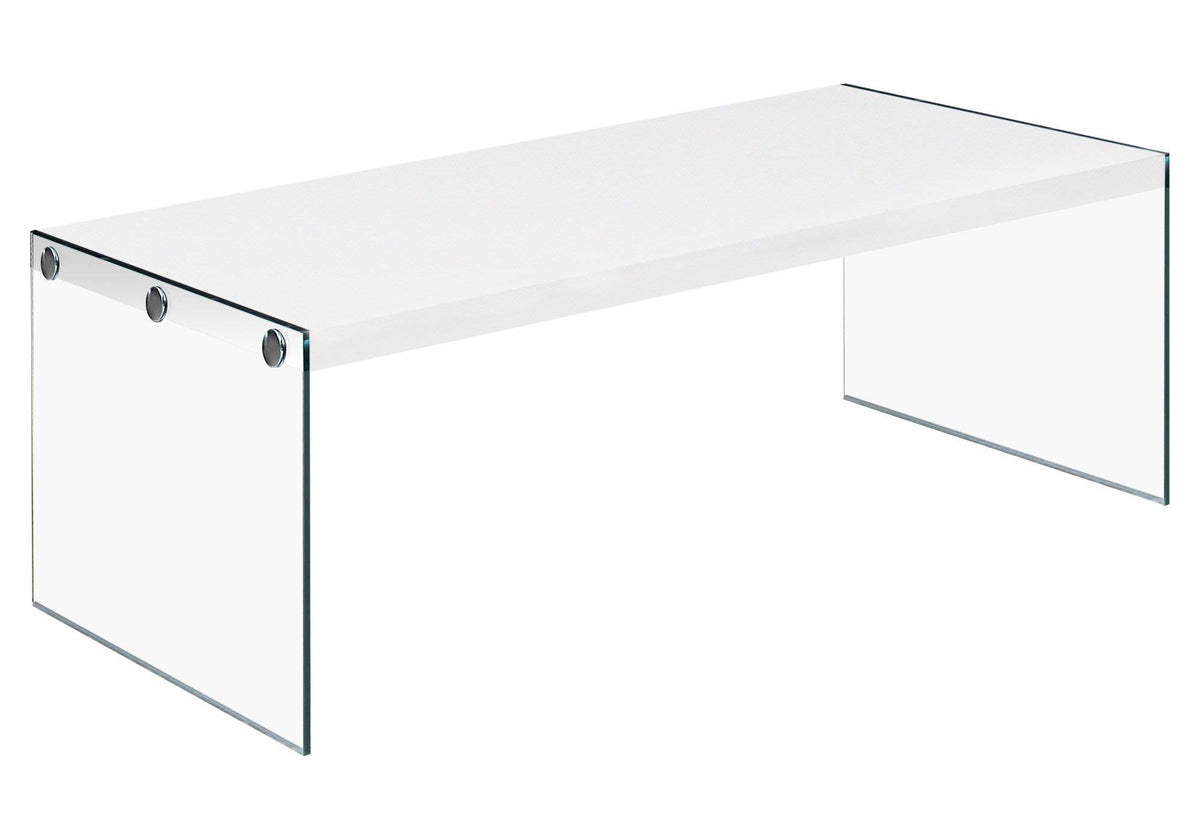 Monarch specialties , Coffee Table, Tempered Glass, Glossy White, 44'L