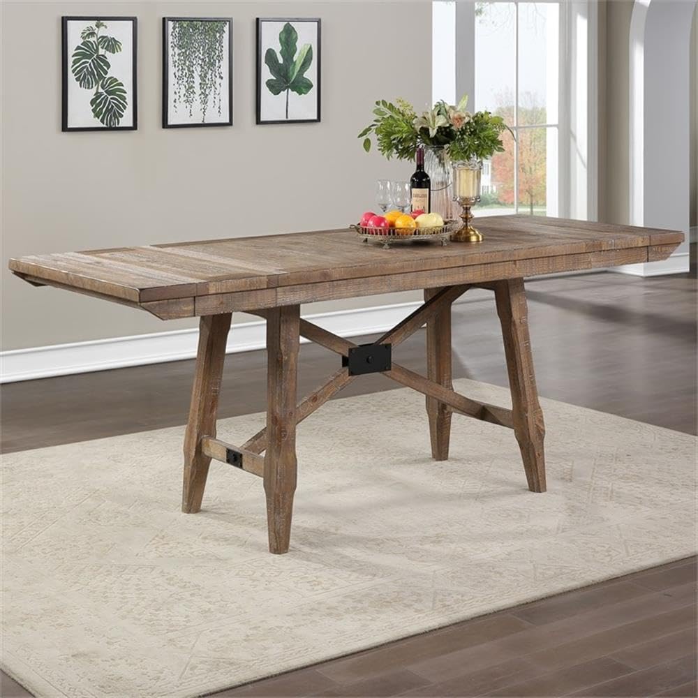 Steve Silver Furniture Riverdale Counter Height 7pc Counter Table Set, 72"-96" Rectangular Table w/Two 12" Leaves, 6 Wooden Counter Side Chairs, Dining Room, 72" L x 36" W x 36" H, Brown