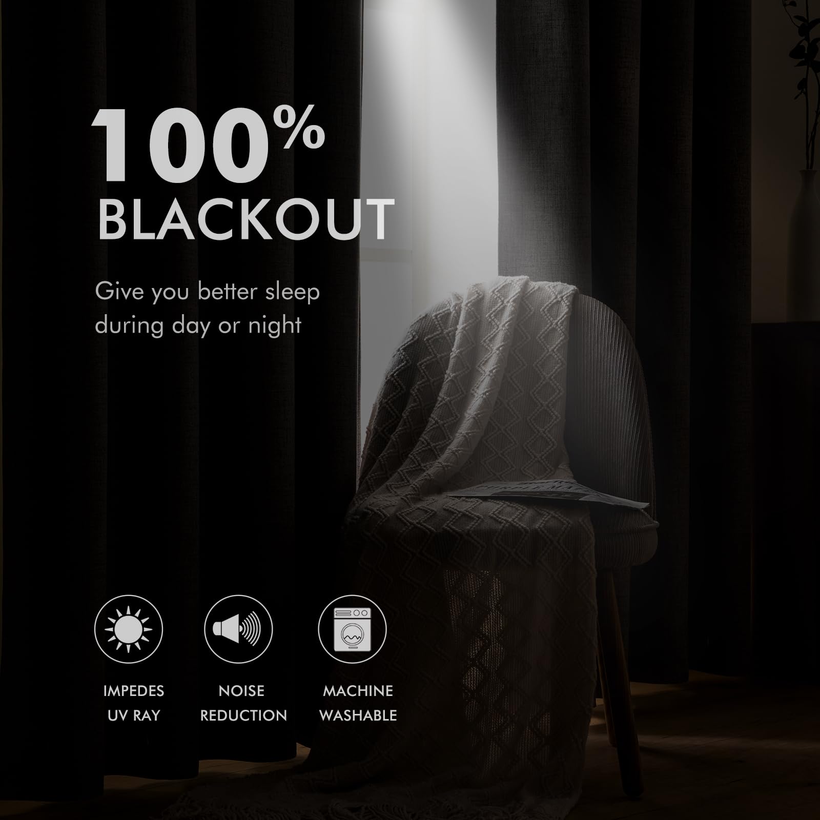 Miulee Linen Texture Curtains For Bedroom Solid 100% Blackout Thermal Insulated Greyish White Curtains Grommet Room Darkening Curtains/Draperies For Living Room Nursery 52X96 Inch (2 Panels)
