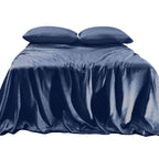 Elegant Comfort Luxurious 4-Piece Silky Satin Sheet Set, Skin And Hair Friendly, Wrinkle, Fade, Stain Resistant With Deep Pockets Fitted Sheet, Cooling Soft Satin Sheet Set, King, Navy Blue