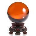 Amlong Crystal 3 inch (80mm) Amber Crystal Ball with Redwood Lion Resin Stand and Gift Box for Decorative Ball, Lensball Photogr