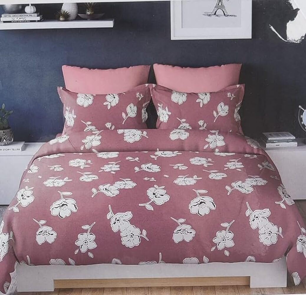Tib Glace Cotton 78 X 72 Elastic Fitted Bedsheets King Size With 2 Pillow Covers, Pack Of 3, Purple1