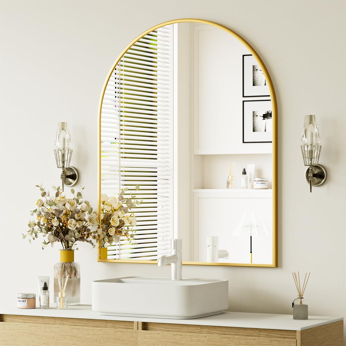 Arch Bathroom Mirror, 32x34 Inch - Wall Mounted Vanity Mirror with Aluminum Alloy Frame - Ideal for Living Room, Bedroom, Bathro