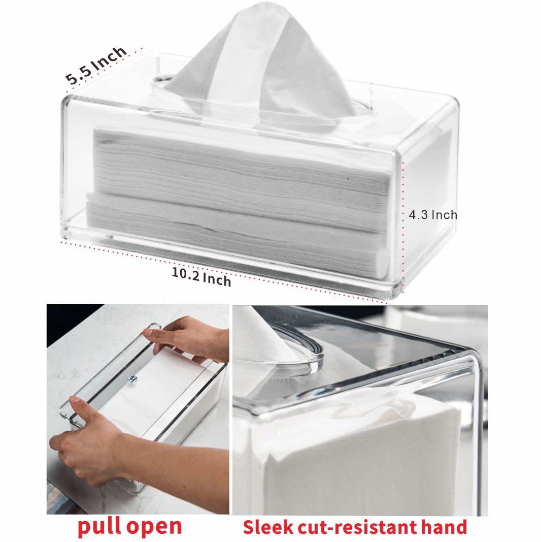 Cq Acrylic Tissue Box Holder With Cover Rectangular,Facial Tissue Dispenser Box Case For Countertop,Clear Plastic Dryer Sheet Co