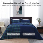 Basic Beyond King Size - Navy And Green Buffalo Plaid Comforter Set King Down Alternative Bedding Comforter Set For All Season(1