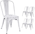 Devoko Metal Indoor-Outdoor Chairs Distressed Style Kitchen Dining Chairs Stackable Side Chair with Back Set of 4 (White)