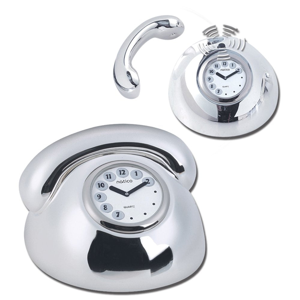 Natico Telephone Ringing Clock, Silver (10-1160)