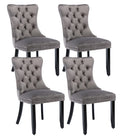 Grey Velvet Dining Chairs Set Of 4, Upholstered Dining Room Chairs With Back Ring Pull Trim And Solid Wood Legs,Tufted Wingback