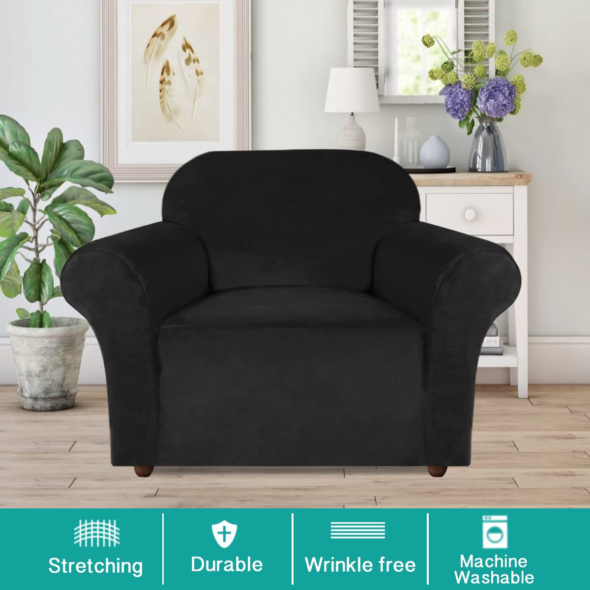 Turquoize Stretch Velvet Chair Cover Sofa Chair Covers For Living Room Armchair Cover Chair Slip Covers With Arms Chair Slipcove