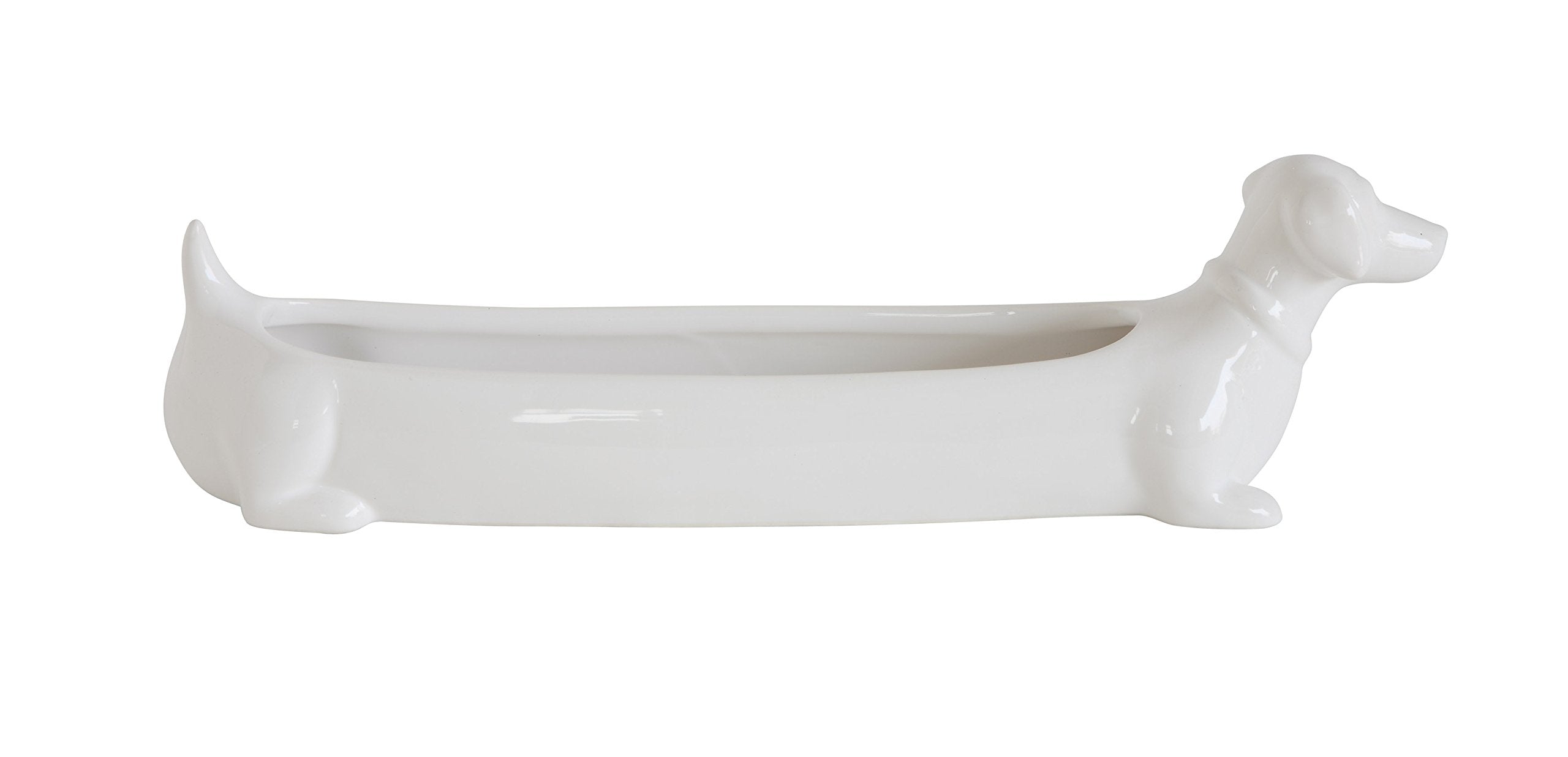 Creative Co-Op Long White Ceramic Dachshund Cracker Dish