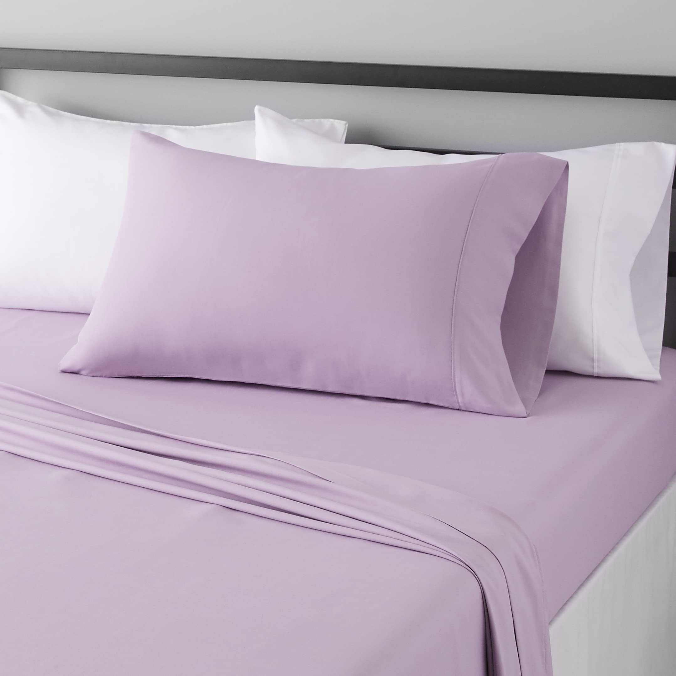 Amazon Basics Lightweight Super Soft Easy Care Microfiber 3-Piece Bed Sheet Set with 14-Inch Deep Pockets, Twin, Frosted Lavende
