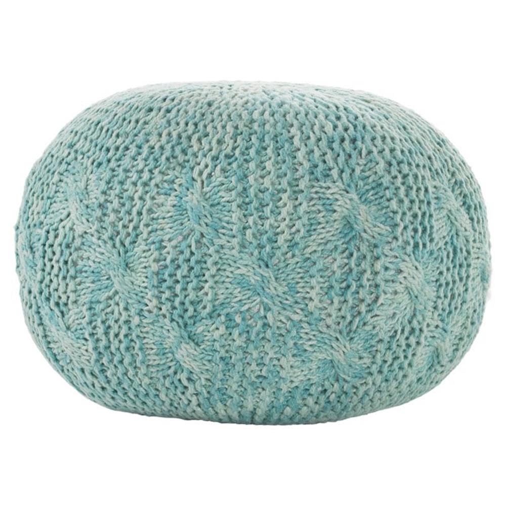 Noble House Deon Handcrafted Modern Fabric Weave Pouf in Aqua Blue