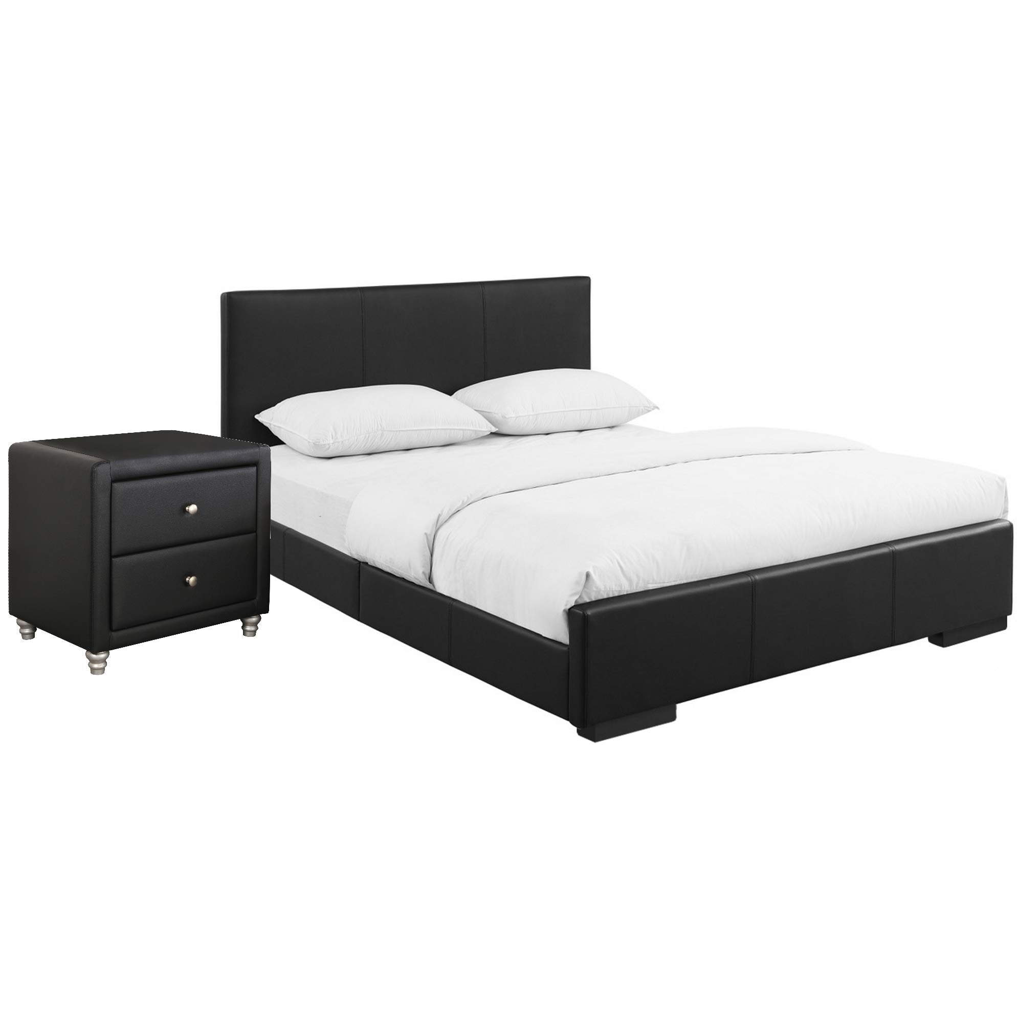 Camden Isle Hindes Upholstered Platform Bed, Black, Queen with 2 Nightstands
