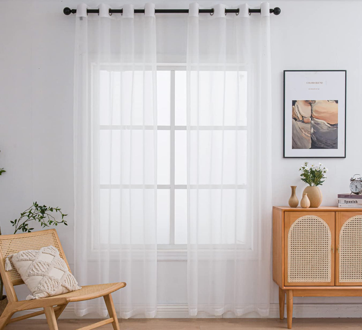 Pi Sheer Voile Curtains Ring Top Panels,Light Filtering Window Curtain For Office/Backdrop 2 Panels (W52 X L95, Beige)