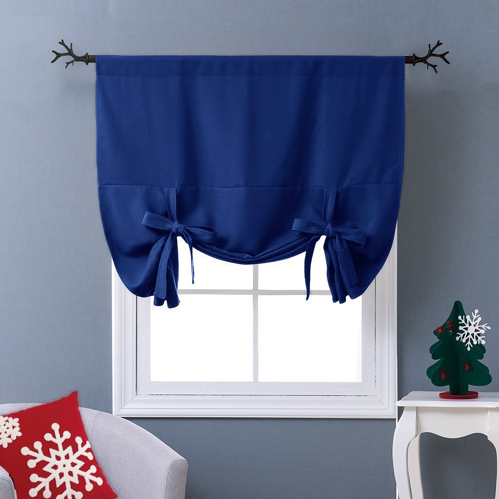 NICETOWN Balloon Shades Blackout Curtain - Adjustable Thermal Insulated Tie Up Curtain Panel Valance (Dark Blue, Rod Pocket Pane