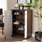 Baxton Studio Mette Mid-Century Modern Two-Tone White and Walnut Finished 5-Shelf Wood Entryway Shoe Cabinet