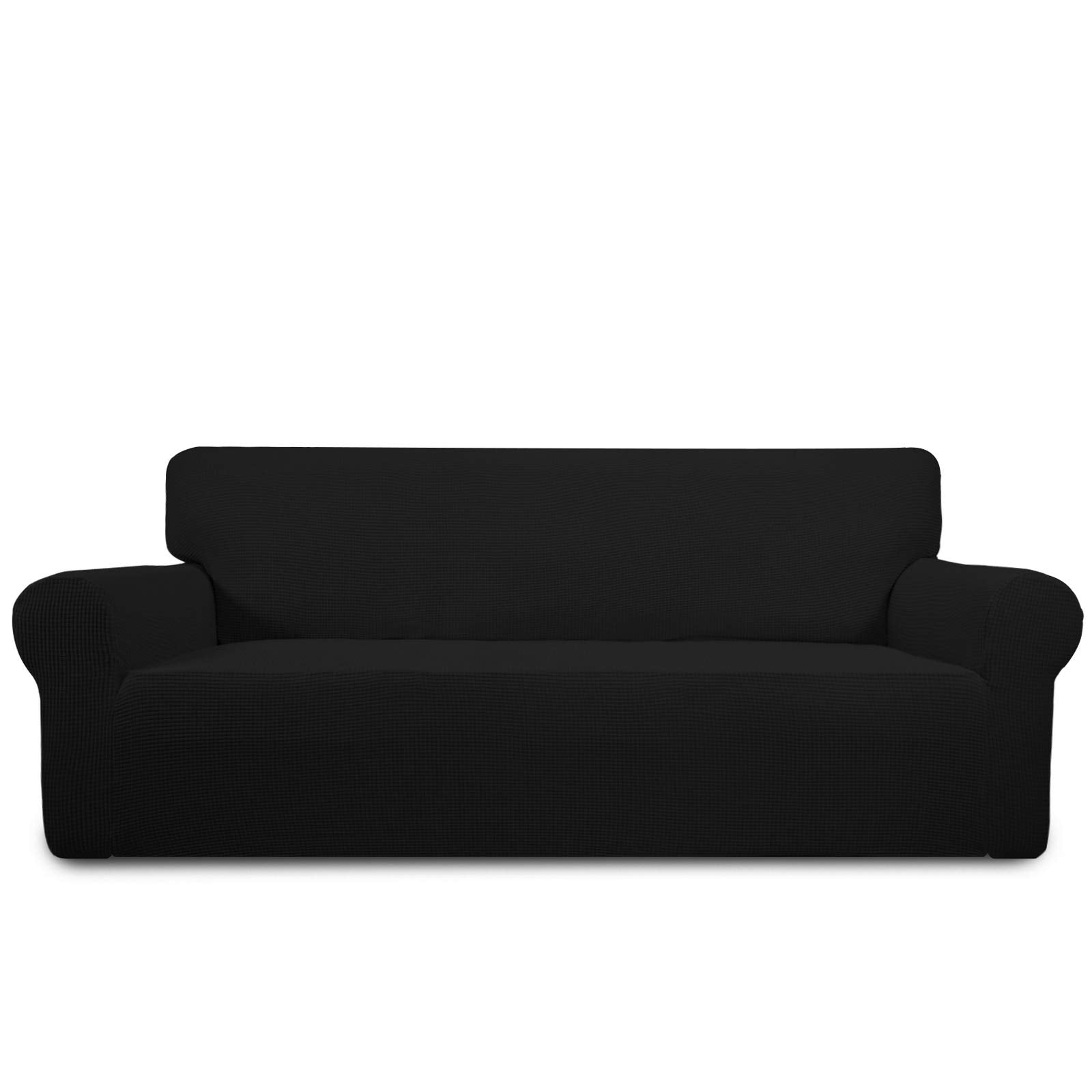 Purefit Stretch Sofa Slipcover – Spandex Jacquard Non Slip Soft Couch Sofa Cover, Washable Furniture Protector With Non Skid Foam And Elastic Bottom For Kids (Sofa, Black)