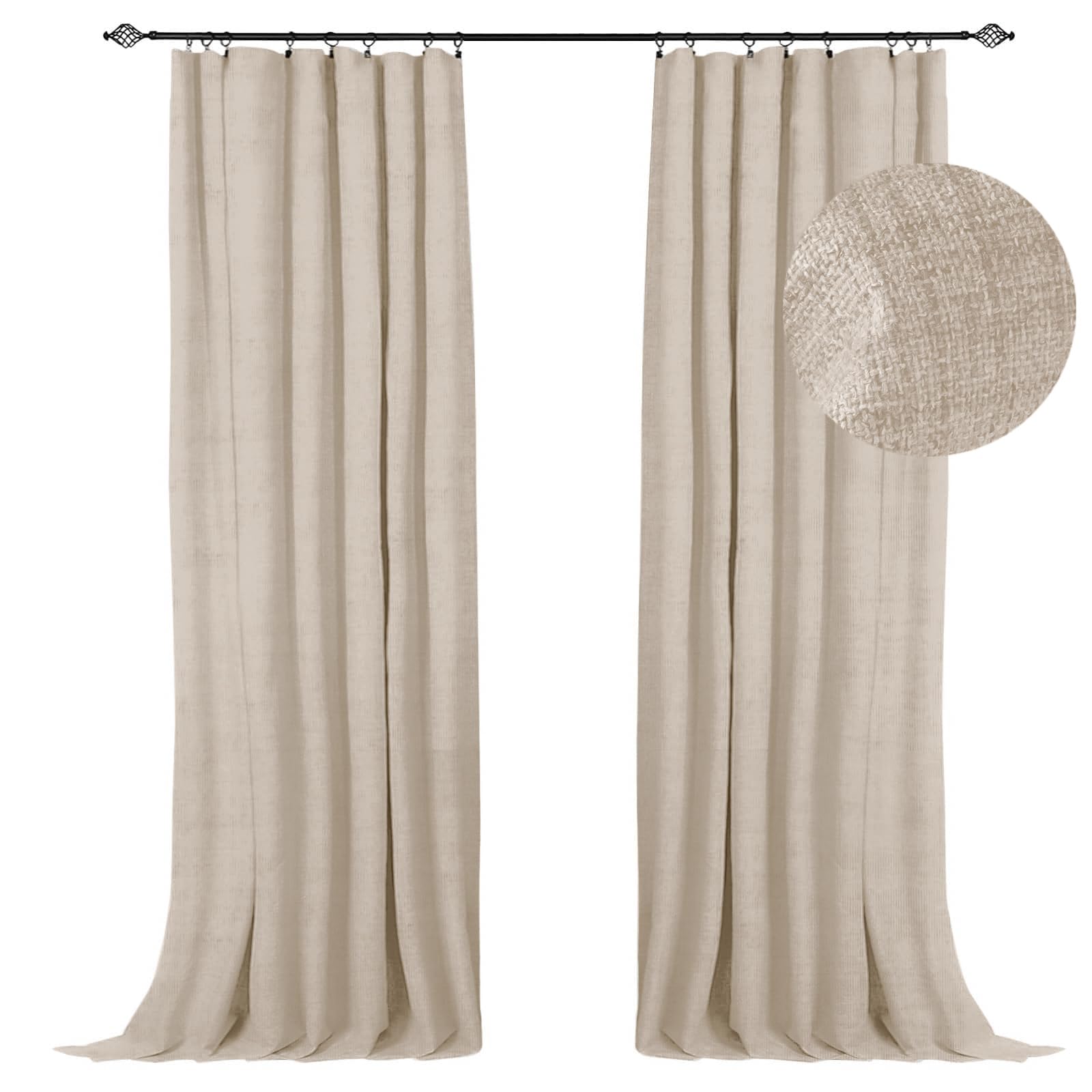 100% Blackout Shield Full Blackout Curtains for Bedroom 72 inch Length 2 Panels Set, Clip Rings/Rod Pocket Faux Linen Black Out 
