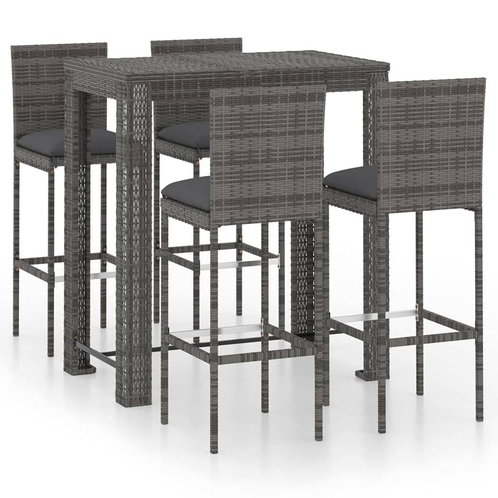 vidaXL Patio Bar Set with Cushions 5 Piece Garden Outdoor Bar Sets Dinner Bistro Dining Table Chair Stool Pub Furniture Seating 