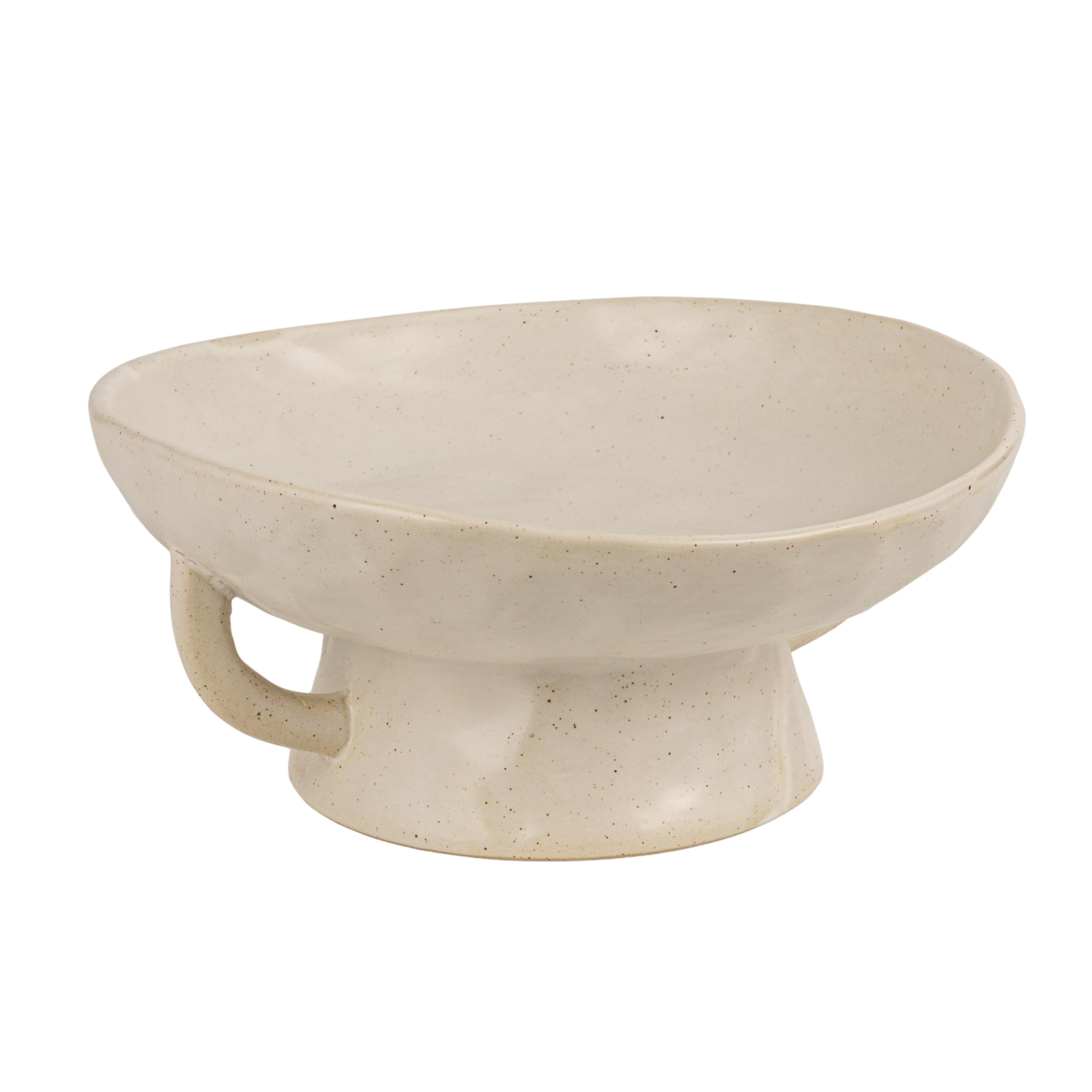 Creative Co-Op Stoneware Footed Pedestal/Bowl with Handles, Reactive Glaze, White