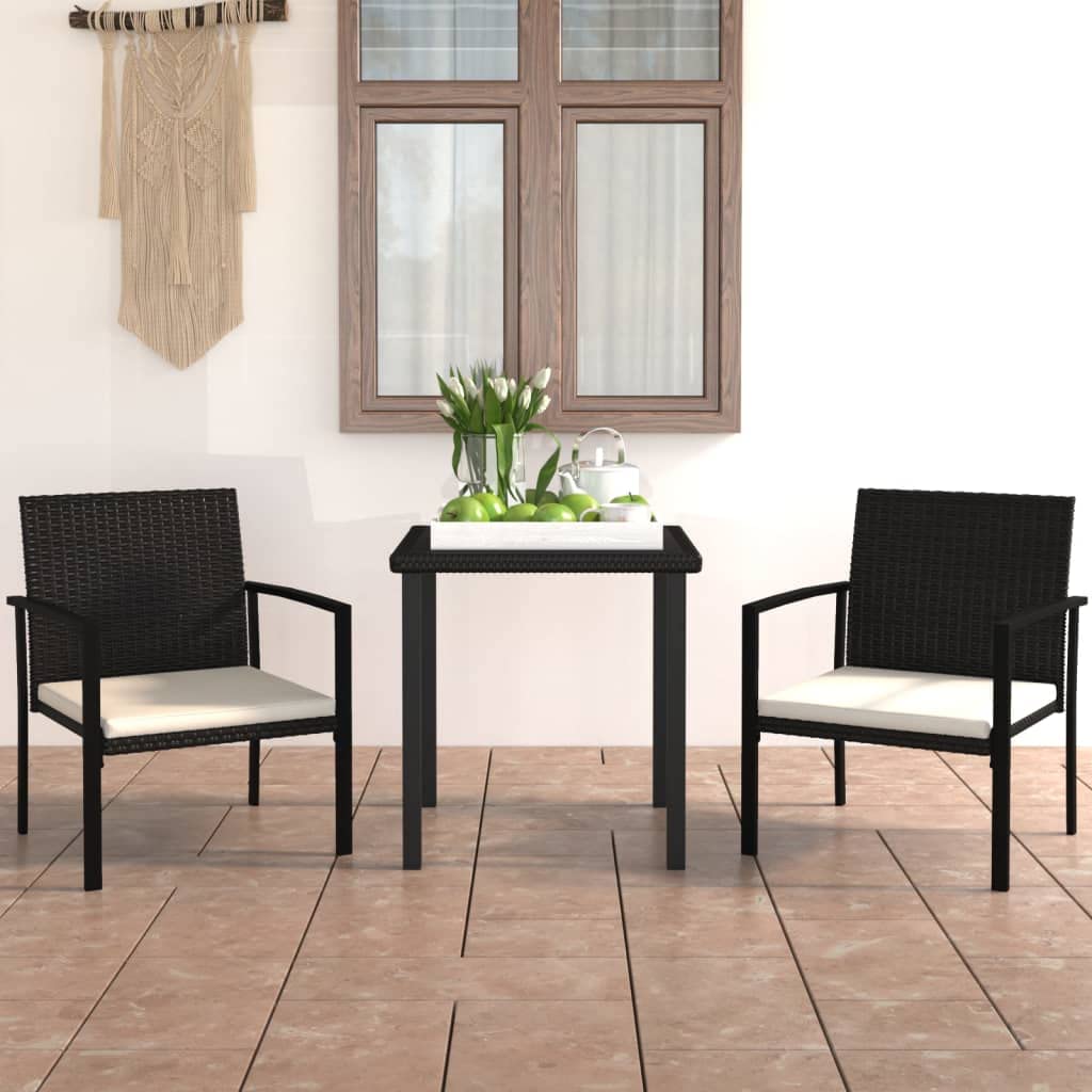 vidaXL Patio Dining Set 3 Piece, Dining Table and Chairs, Patio Furniture Set with Cushions, Conversation Set for Garden, Farmhouse, Poly Rattan Black