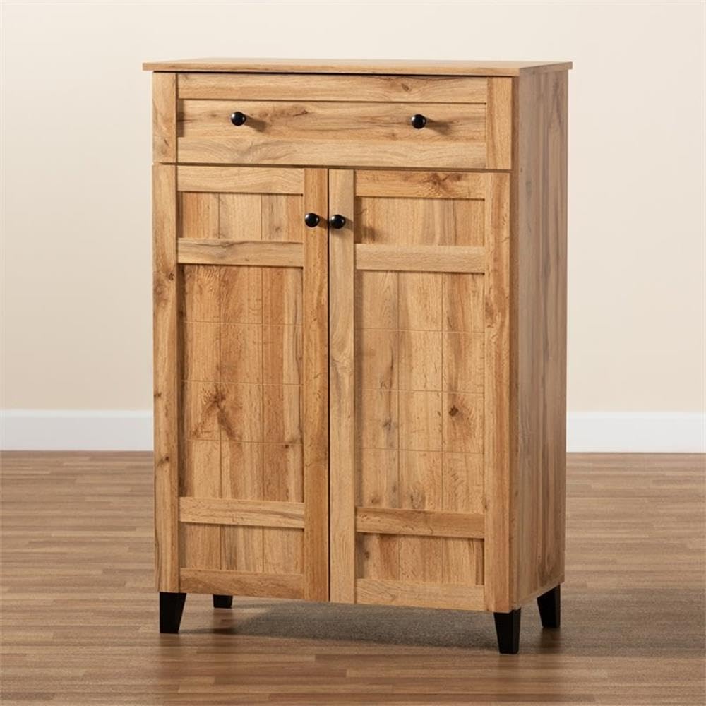 Baxton Studio Glidden Modern and Contemporary Oak Brown Finished Wood 1-Drawer Shoe Storage Cabinet