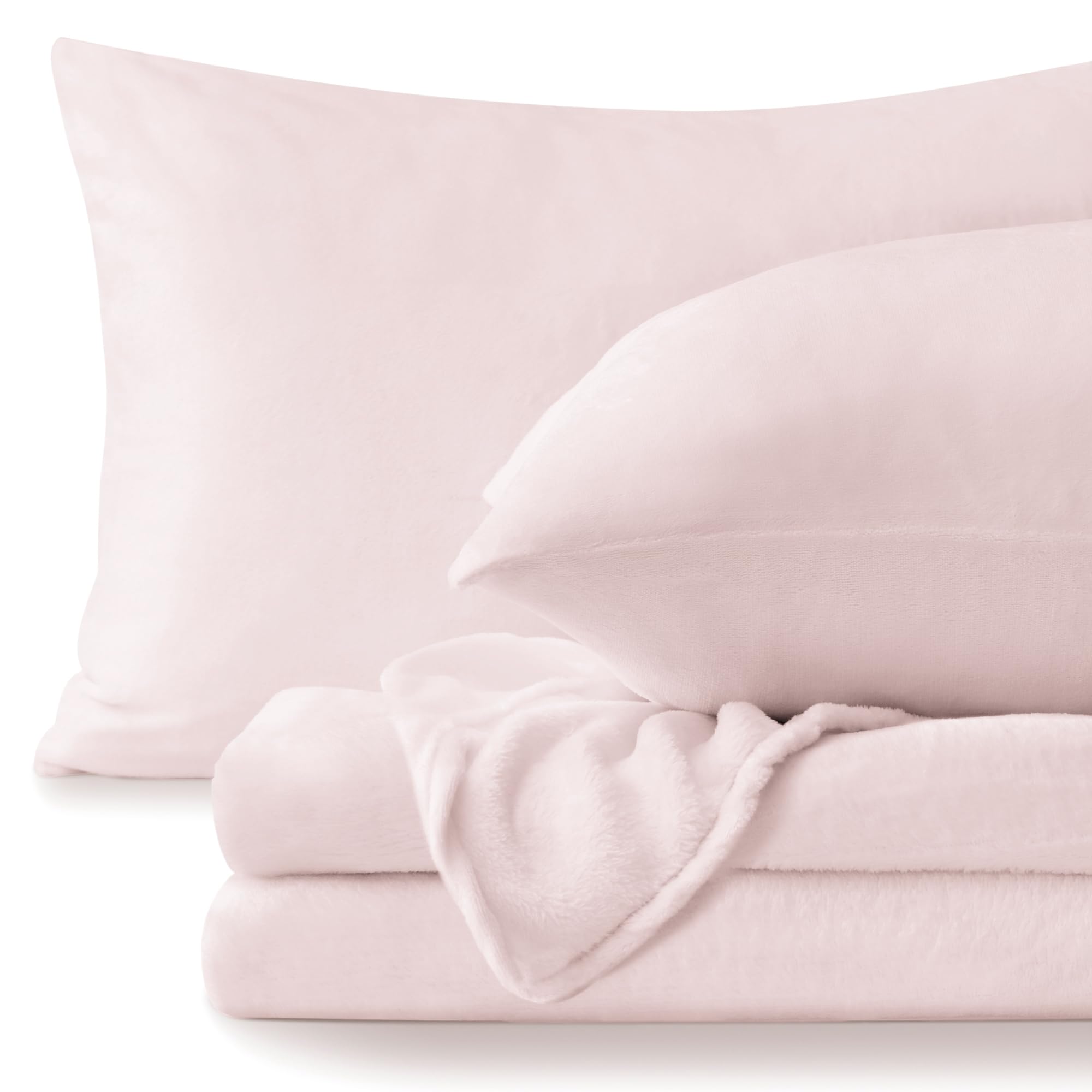 Bedelite Flannel Sheets King Size Pink - Super Soft Fleece Sheets Set Fluffy Extra Plush, 4 Piece(Include Fitted Sheet, Flat She