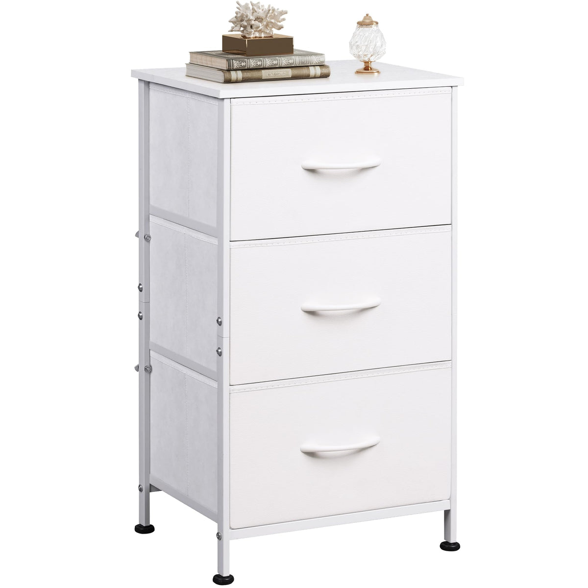 Wlive Nightstand With 3 Drawers, Fabric Dresser, Organizer Unit, Storage Dresser For Bedroom, Hallway, Entryway, Closets, Sturdy Steel Frame, Wood Top, Easy Pull Handle, White