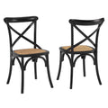 Modway Gear Rustic Modern Farmhouse Elm Wood Rattan Two Dining Chairs In Black