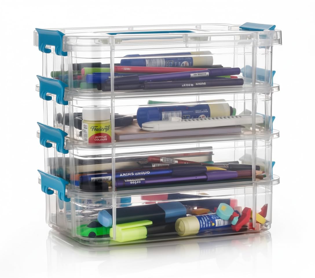 Golden bird plastic boxes for Storage transparent, Space Saving Organiser with Lid Portable & Stackable for Jewelry, Beads, Croc