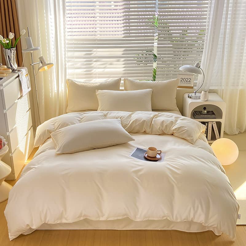 Cottonight Ivory White Comforter Set King Beige Bedding Comforter Set Off White Solid Blanket Quilts Modern Soft Breathable Mode