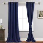 Jiuzhen Navy Blue Blackout Curtains With Tiebacks Thermal Insulated, Light Blocking And Noise Reducing Grommet Curtains For Bedroom And Living Room, Set Of 2 Window Curtain Panels, 52 X 96 Inch Length