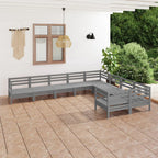 vidaXL Solid Pinewood Patio Lounge Set 9 Piece Garden Outdoor Terrance Backyard Furniture Set Wooden Lounge Sofa Seating Chair Seat Gray