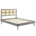 Modway Sidney Cane Rattan And Wood Full Platform Bed In Gray With Splayed Legs