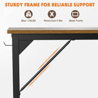 Sweetcrispy Computer Desk 40-Inch Rustic Brown Metal Office Table with Headphone Hooks & Storage Bag, Model GDFZ01-90
