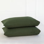 Moomee Bedding Pillowcases Pack Of 2 100% Washed Cotton Linen Like Textured Breathable Durable Soft Comfy (Olive Green, King)