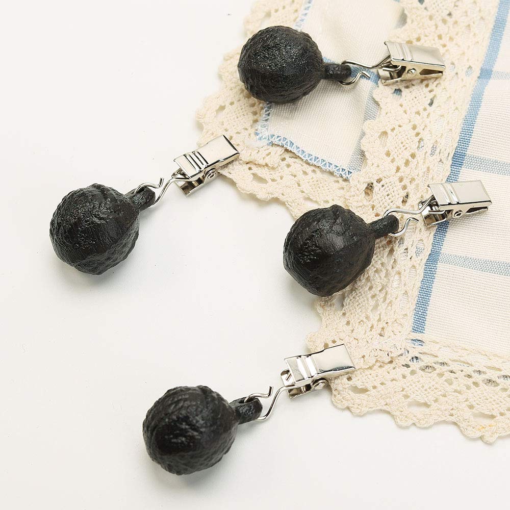 Sungmor Cast Iron Heavyweight Tablecloth Weights - 4 Pack Antique Dark Brown Round Clew Pendent Clips Weights Kit - Heavy Duty T