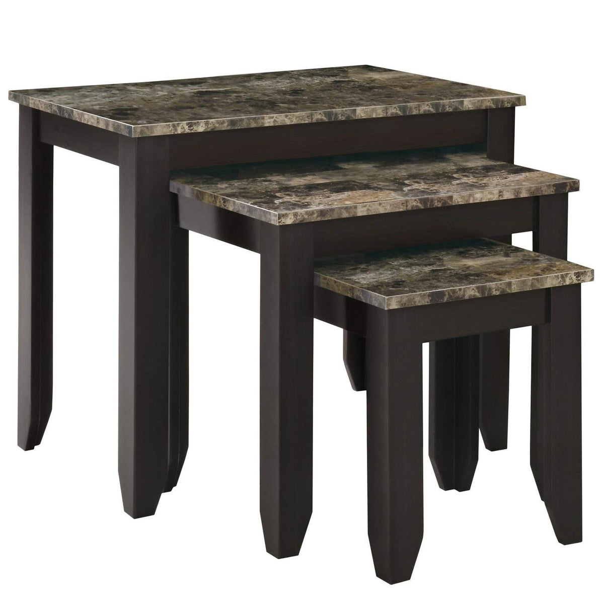 Monarch Specialties I 3Piece Nesting, Table Set, Marble Look Top Tan/Cappuccino