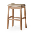 Maven Lane Adrien 31 Inch Bar Height Backless Saddle Barstool in Weathered Oak Finish with Avanti Bone Vegan Leather Cushion Sea