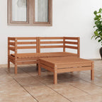vidaXL Solid Pinewood Patio Lounge Set 3 Piece Garden Outdoor Terrance Backyard Furniture Set Wooden Lounge Sofa Seating Chair Seat Honey Brown