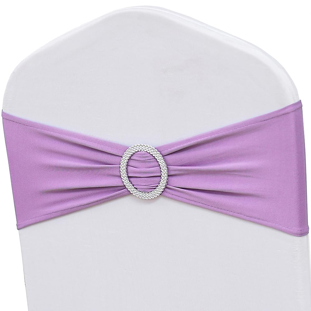 Zsjfmf 50Pcs Spandex Lilac Chair Sashes For Wedding Stretch Chair Bands With Buckles Universal Elastic Chair Ties Bows For Party