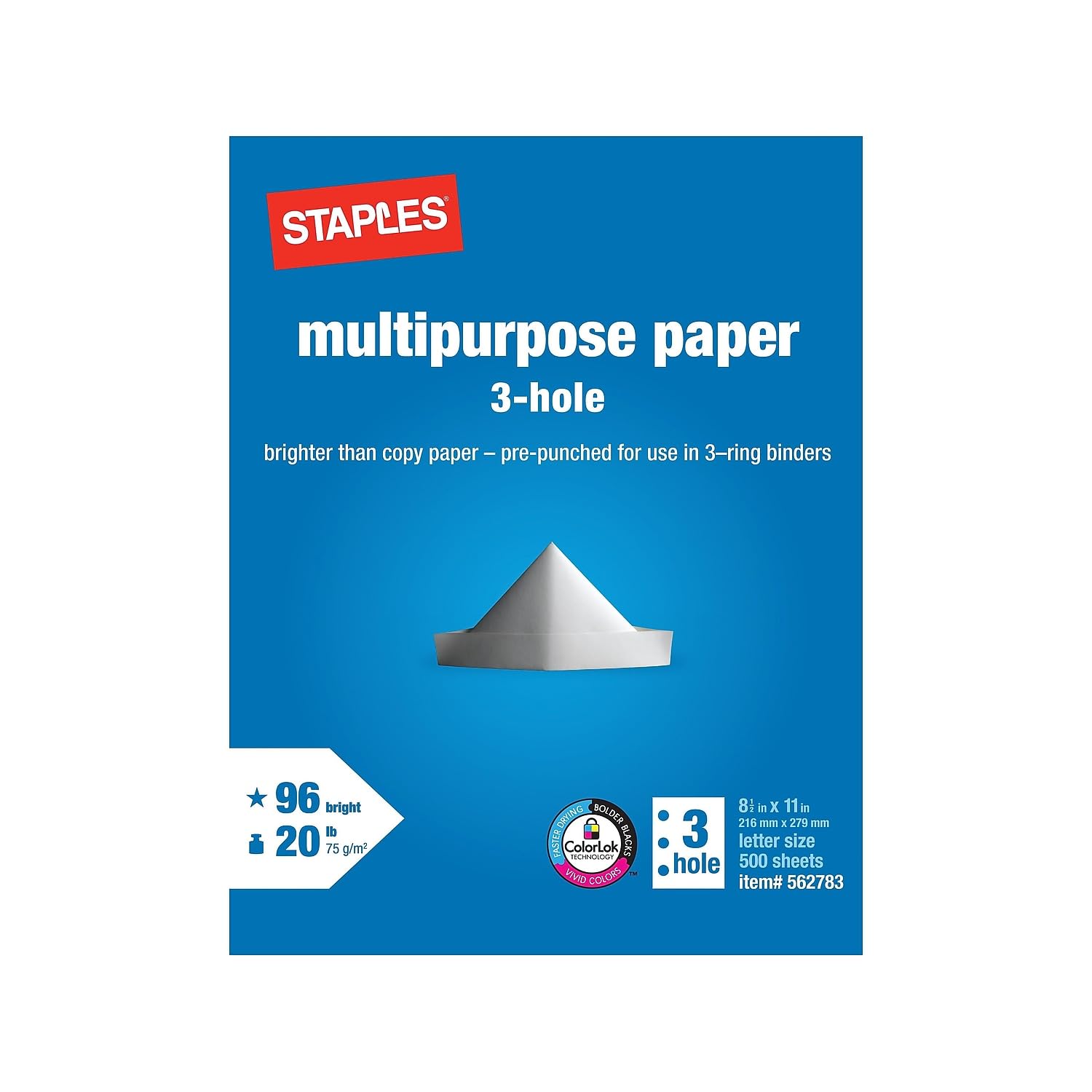 Staples Multipurpose Paper, 8 1/2 X 11, 3-Hole Punched, Ream