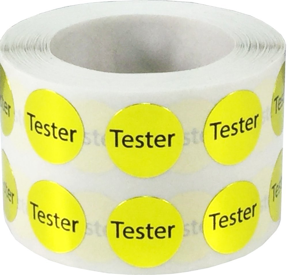 Round 'Tester' Dot Adhesive Stickers, 1/2 Inch Round Labels, 1000 Stickers Per Roll, Gold